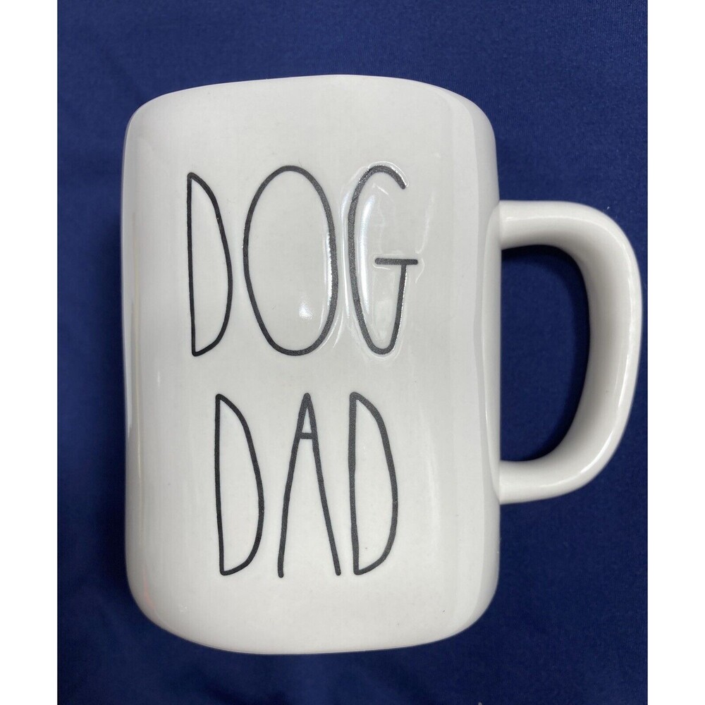 RAE DUNN Coffee Mug Dog Dad Father White Ceramic Artisan Collection Animal Pet